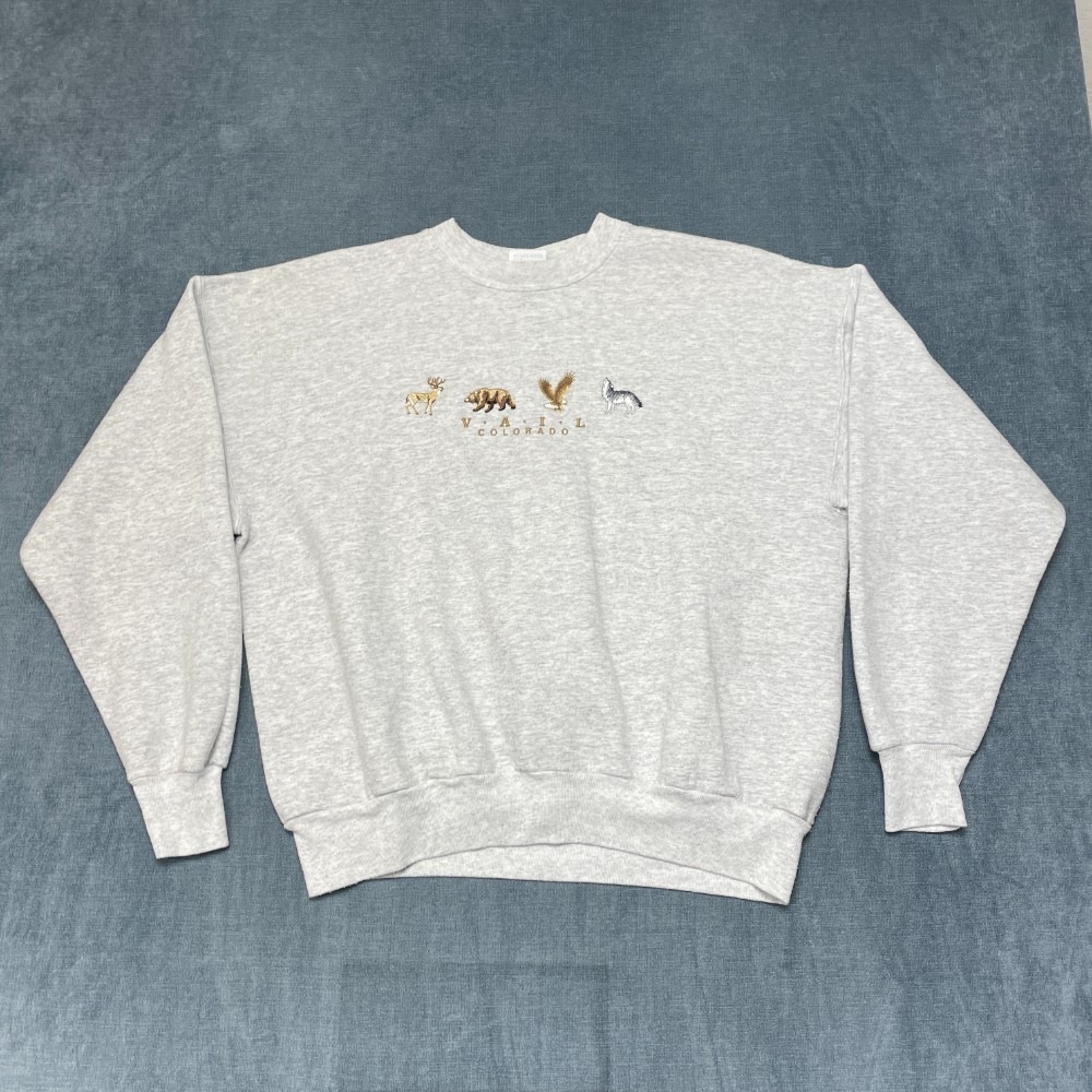 VTG Hanes Activewear Sweatshirt Adult XL 46-48 Gray Cotton Embroidered Wildlife